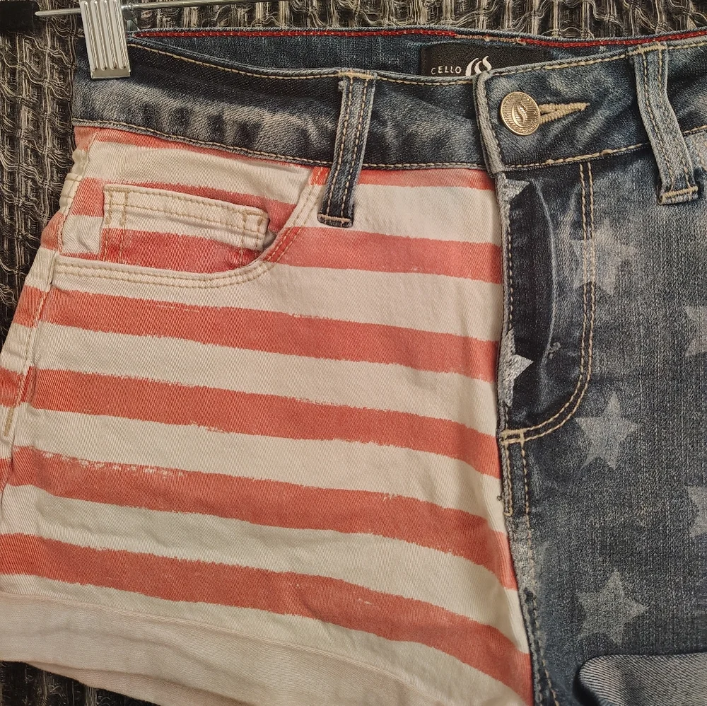 Americana Cello Stars & Stripes Jean Shorts Small - Picture 3 of 6